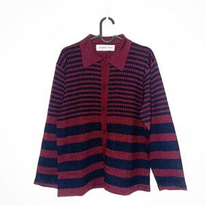 Crystal-Kobe Striped Knit Ribbed Cardigan